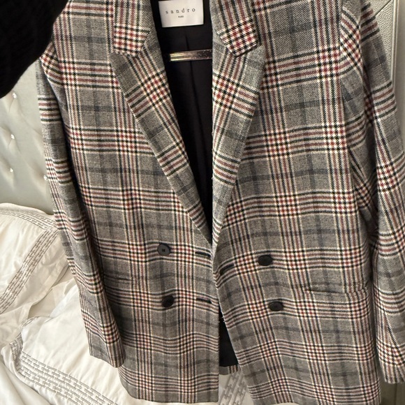 Sandro Classic Gray Wool Double-Breasted Blazer - Picture 3 of 11